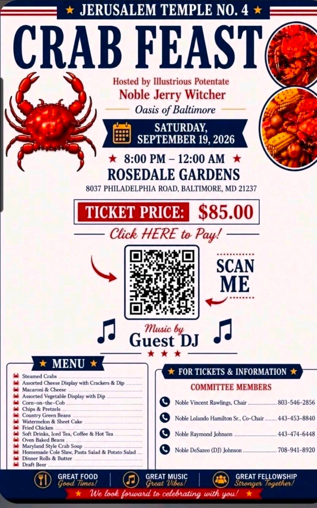 Event flyer for Jerusalem Temple Crab Feast