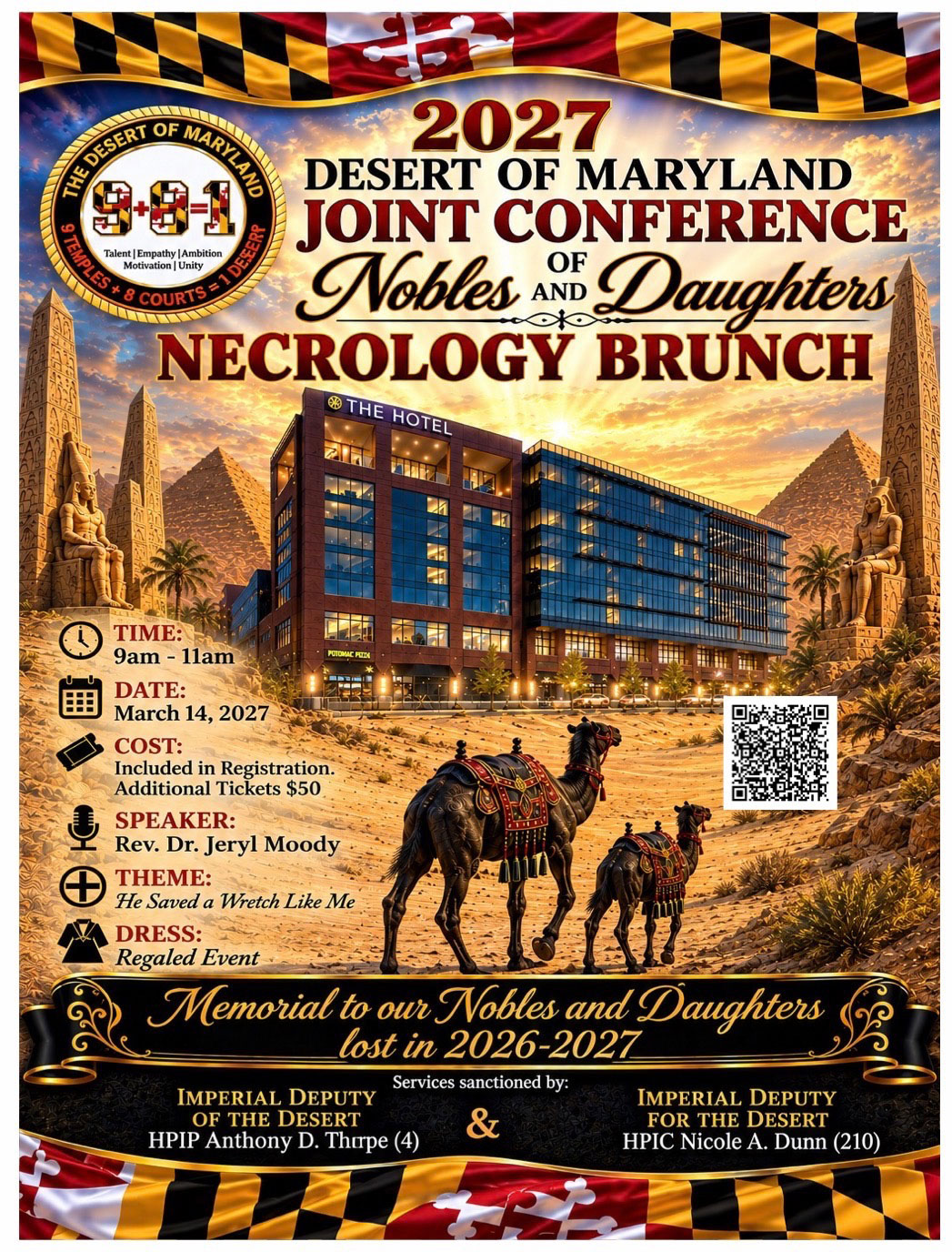 Event flyer for Desert of Maryland Necrology Brunch — Joint Conference of Nobles and Daughters