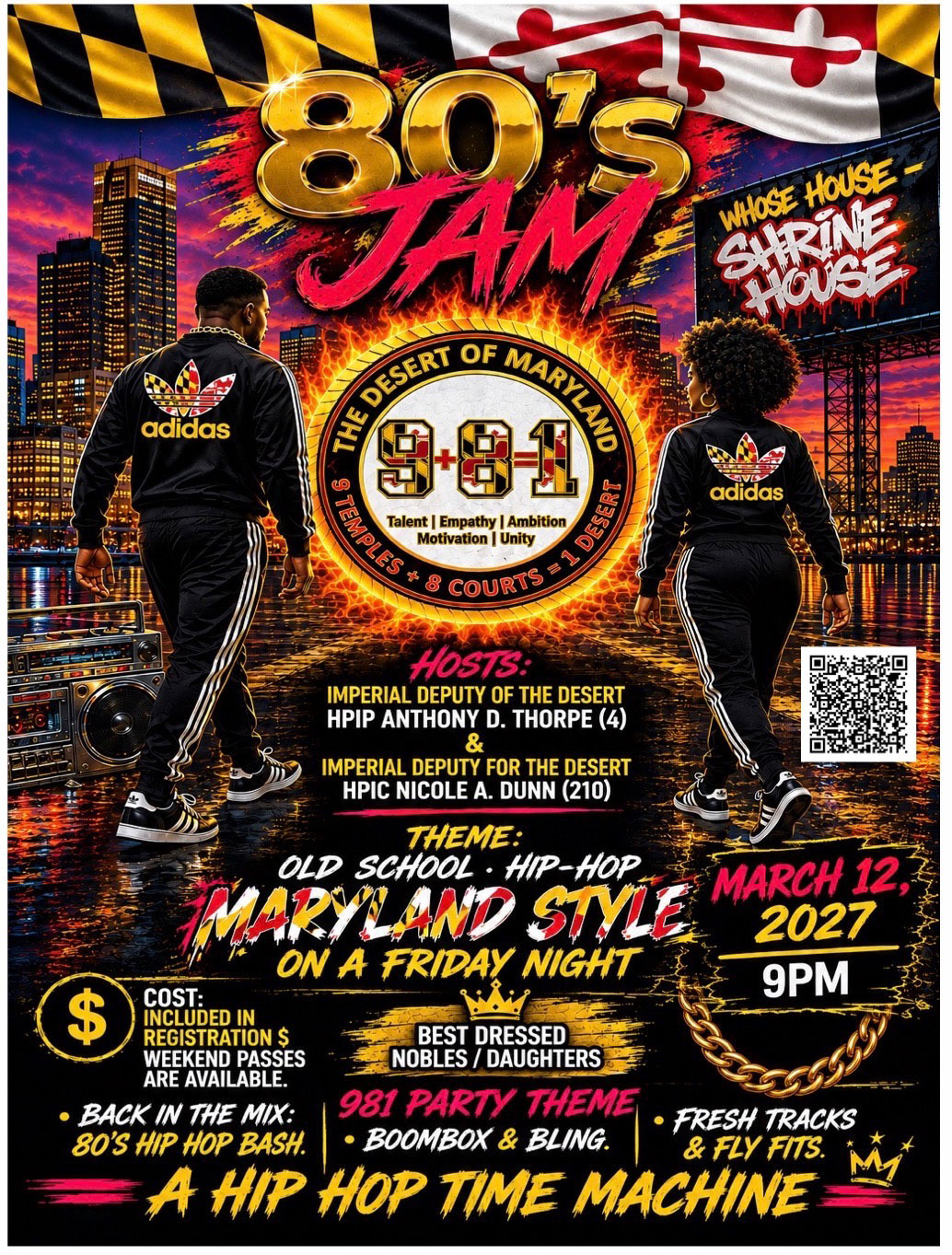Event flyer for 80s Jam — Hip Hop Party