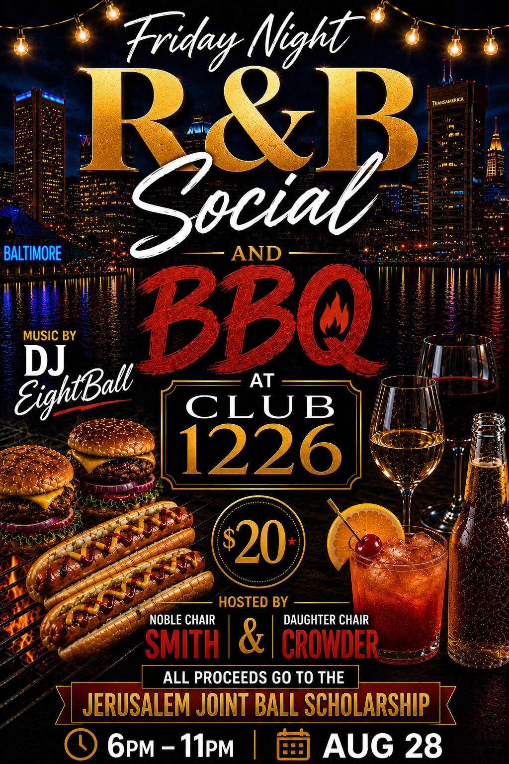 Event flyer for Friday Night R&B Social & BBQ at Club 1226